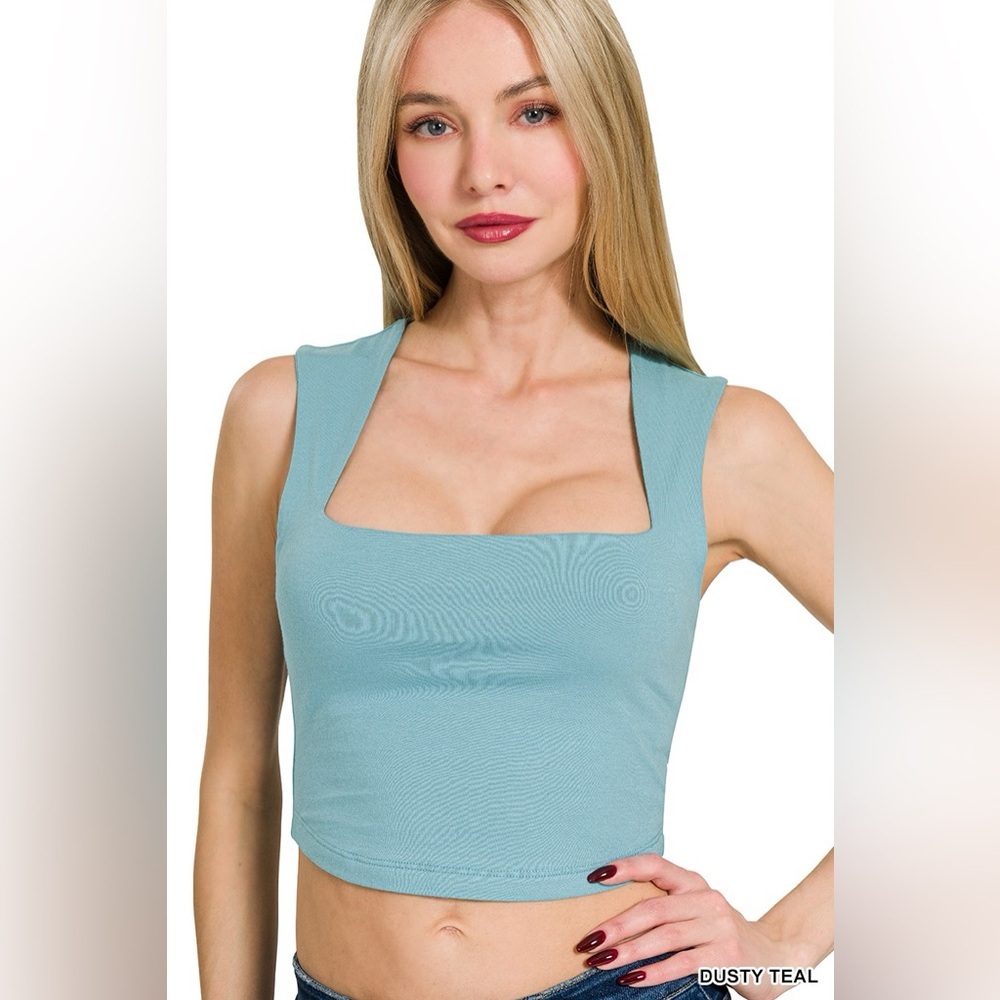 Zenana Double Layered Square Neck Cropped Tank Top